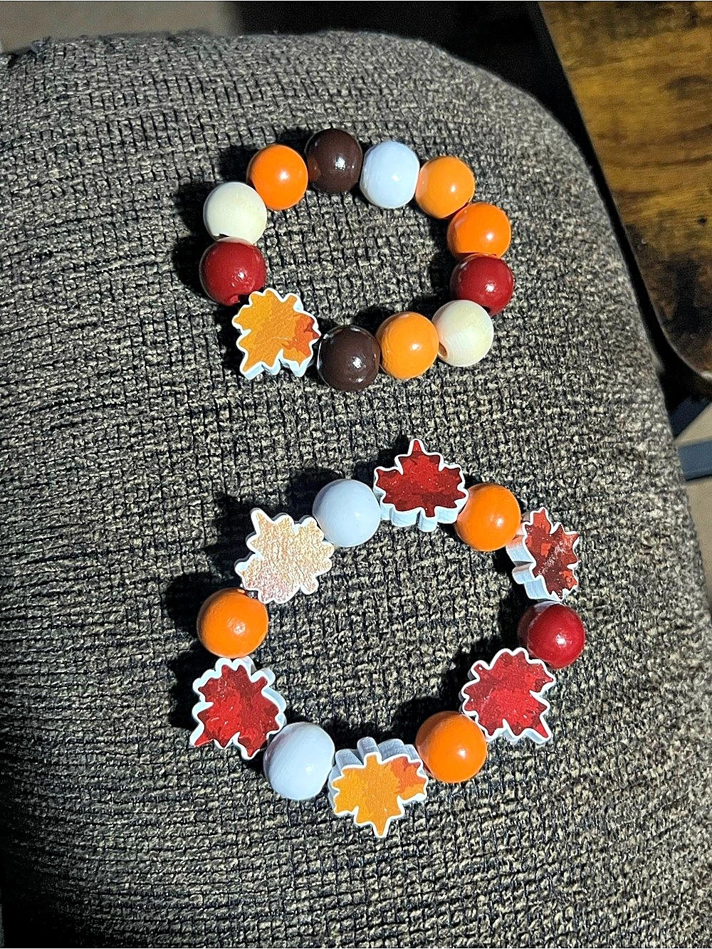 Fall Themed wood Beaded stretchy Bracelets Set B302
